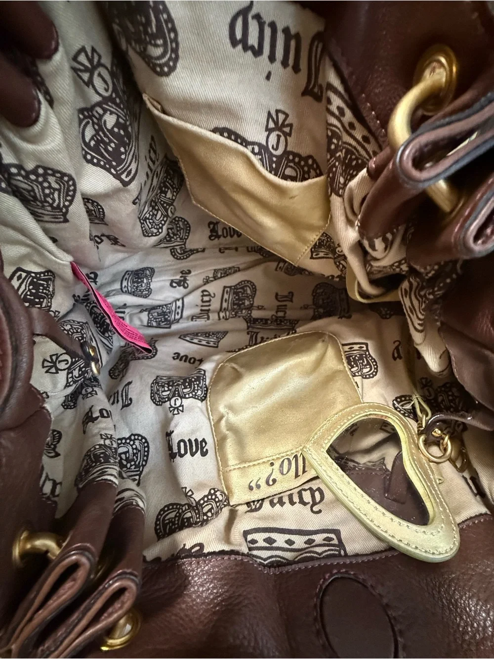 Juicy Couture Brown Leather Shoulder Bag with Gold Chain Accents
